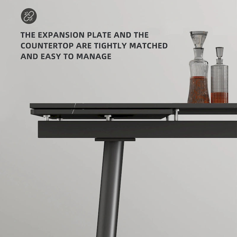 5 Piece 62.9 inch to 94.4 inch Extendable Dining Table Set with Sintered Stone Top 4 Chairs