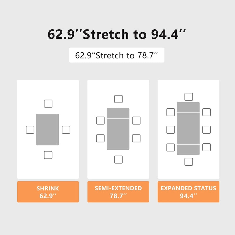 5 Piece 62.9 inch to 94.4 inch Extendable Dining Table Set with Sintered Stone Top 4 Chairs