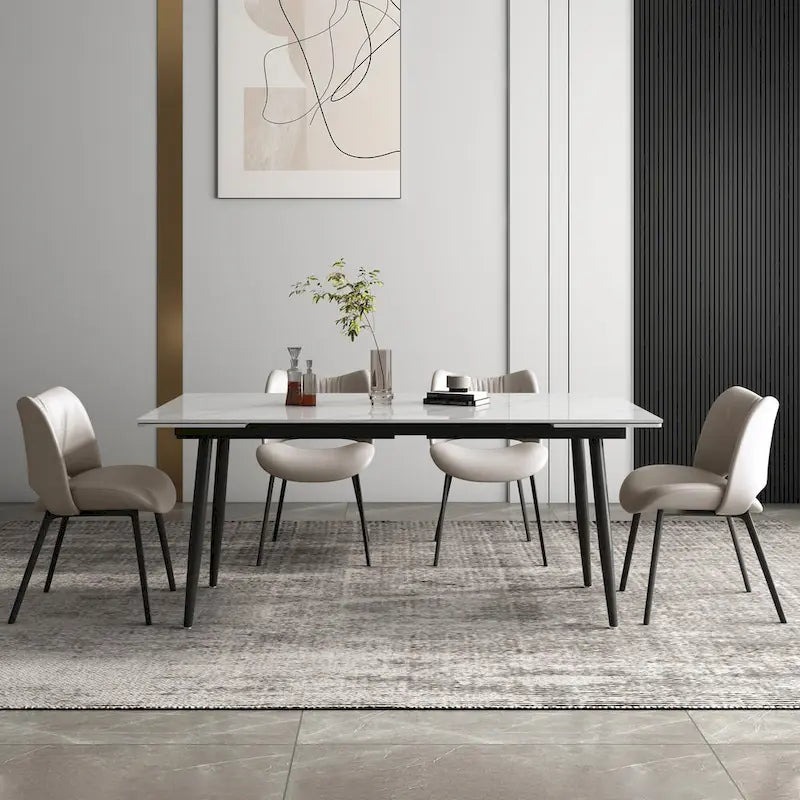 5 Piece 62.9 inch to 94.4 inch Extendable Dining Table Set with Sintered Stone Top 4 Chairs