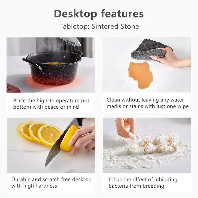 5 Piece 62.9 inch to 94.4 inch Extendable Dining Table Set with Sintered Stone Top 4 Chairs