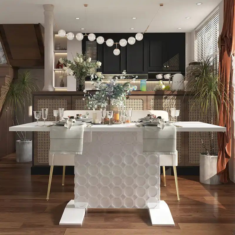 Clihome Glossy Wood Extendable Dining Table for 6 People