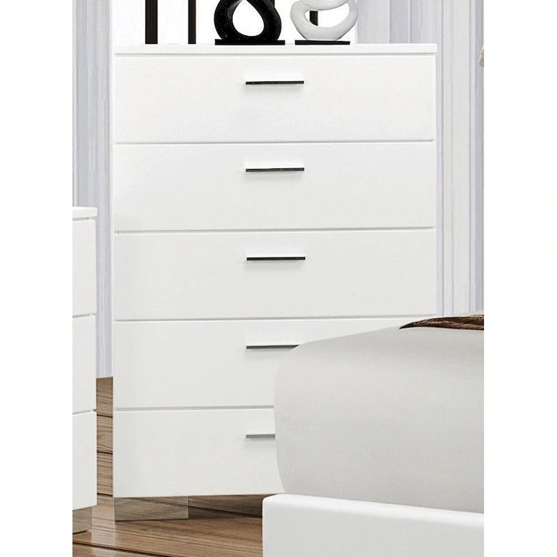 August Glossy White 6-piece Panel Bedroom Set