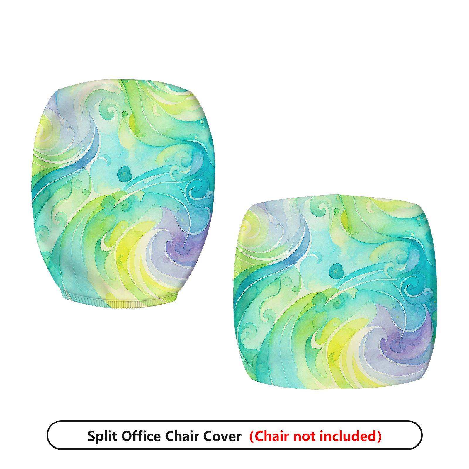 2-Piece Abstract Swirl Artistic Watercolor Green Blue Yellow  Computer Chair Cover Set, Seat and Backrest