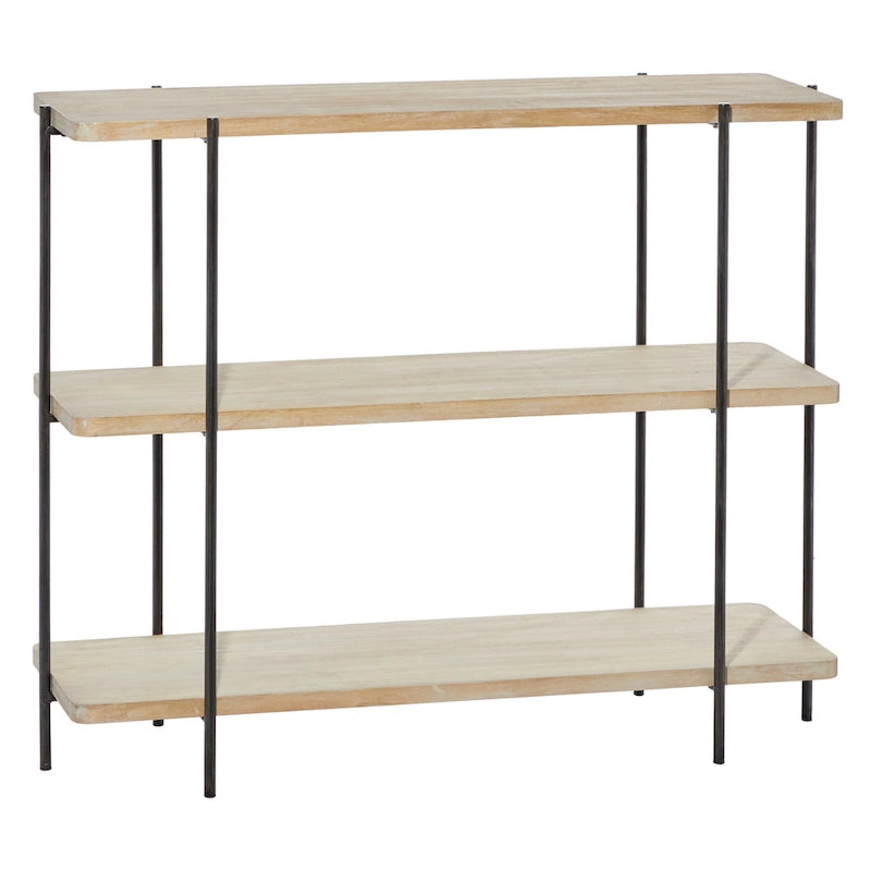 Wood 2 Shelves Console Table with Slim Black Metal Legs - Beige - Roche River Decor - 14W x 40L x 32H