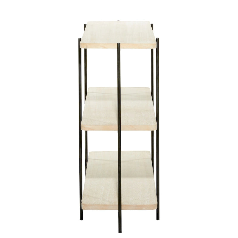 Wood 2 Shelves Console Table with Slim Black Metal Legs - Beige - Roche River Decor - 14W x 40L x 32H