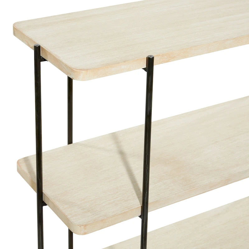 Wood 2 Shelves Console Table with Slim Black Metal Legs - Beige - Roche River Decor - 14W x 40L x 32H