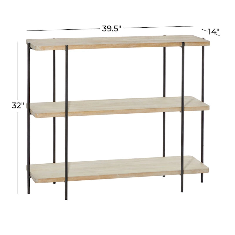 Wood 2 Shelves Console Table with Slim Black Metal Legs - Beige - Roche River Decor - 14W x 40L x 32H