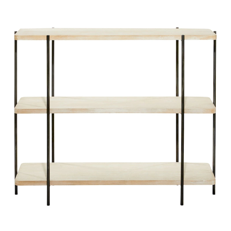 Wood 2 Shelves Console Table with Slim Black Metal Legs - Beige - Roche River Decor - 14W x 40L x 32H