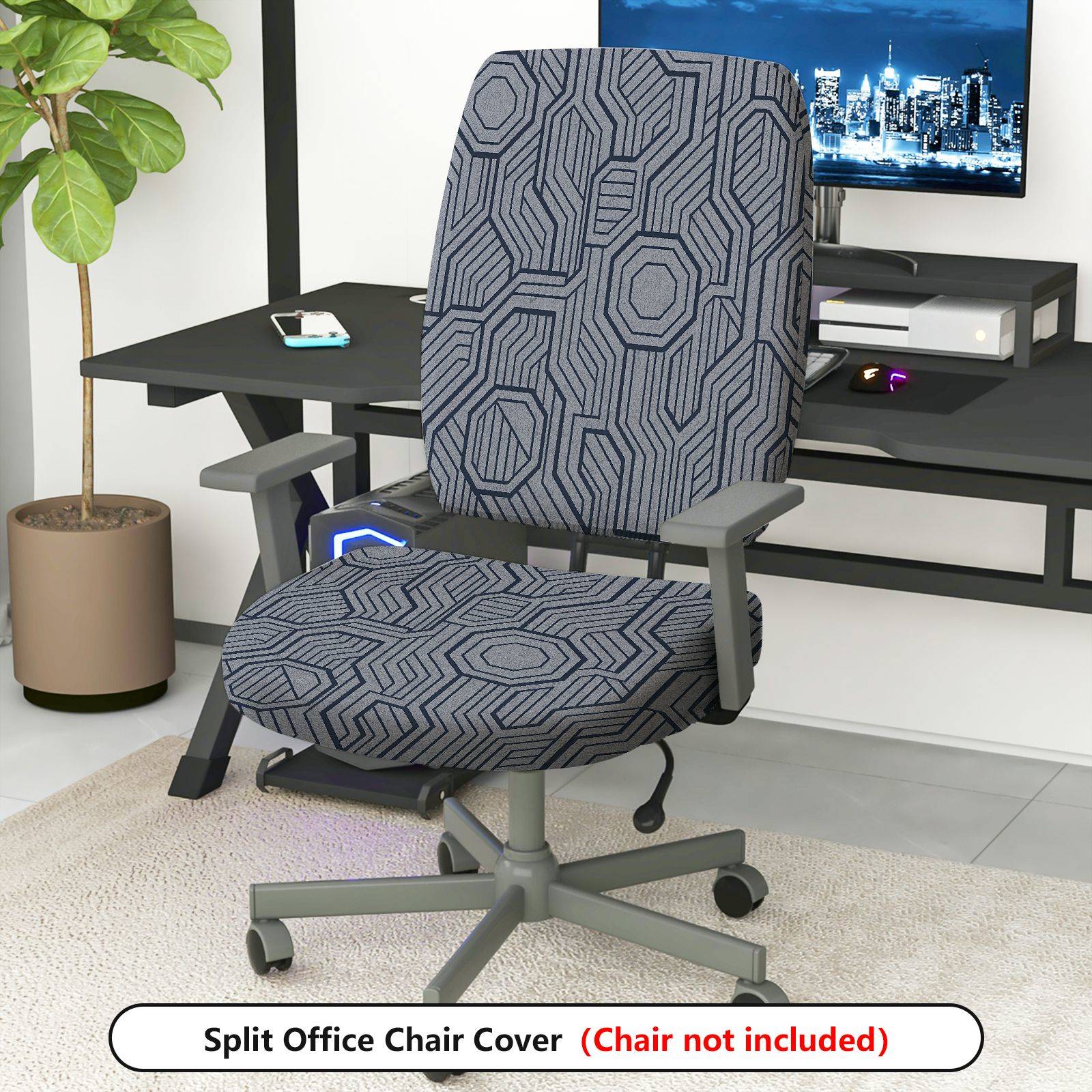 2-Piece Geometric Pattern Modern Stylish Decorative  Computer Chair Cover Set, Seat and Backrest