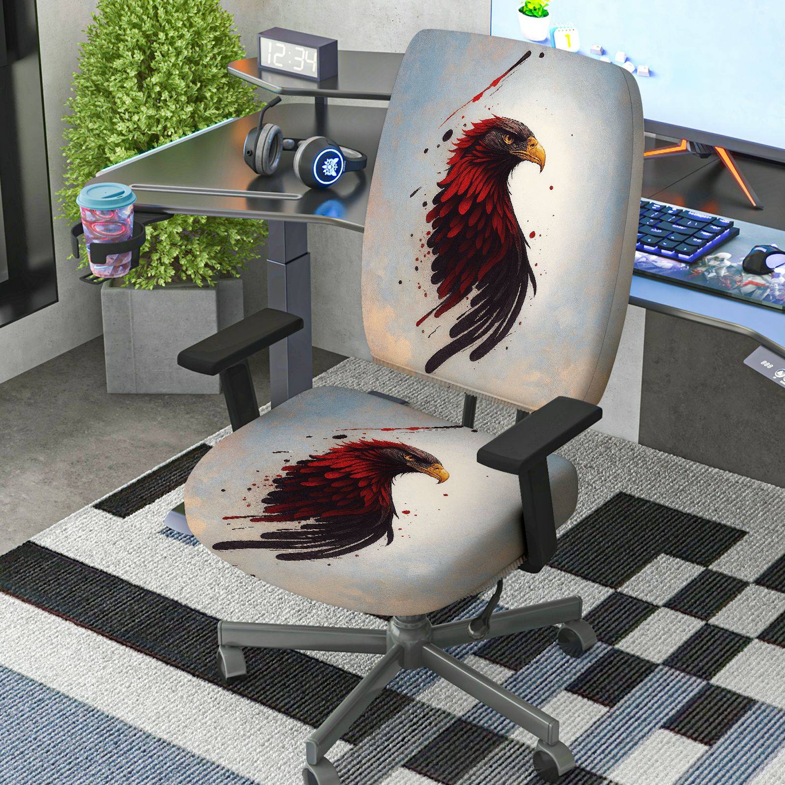 2-Piece American Eagle Art Splatter Style Pattern  Computer Chair Cover Set, Seat and Backrest