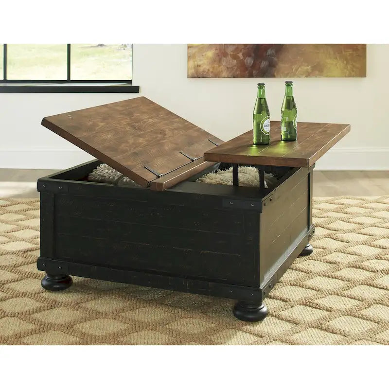 Valebeck Black/Brown Casual Square Lift Top Cocktail Table - 36 W x 36 D x 18 H