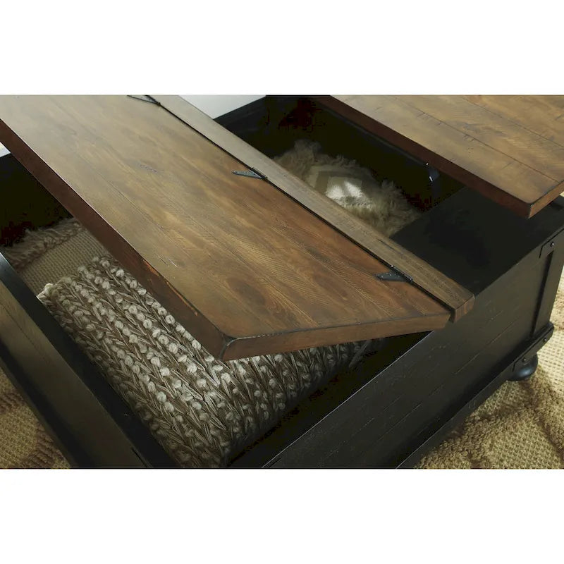 Valebeck Black/Brown Casual Square Lift Top Cocktail Table - 36 W x 36 D x 18 H