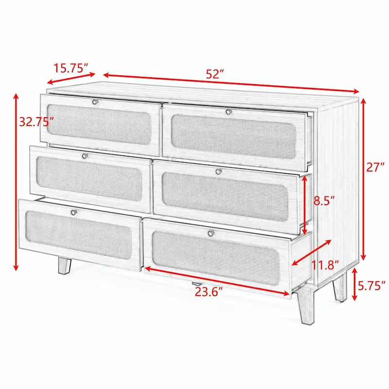 Antique Wooden Six-Drawer Dresser for Bedroom, TV Cabinet, or Living Room Storage