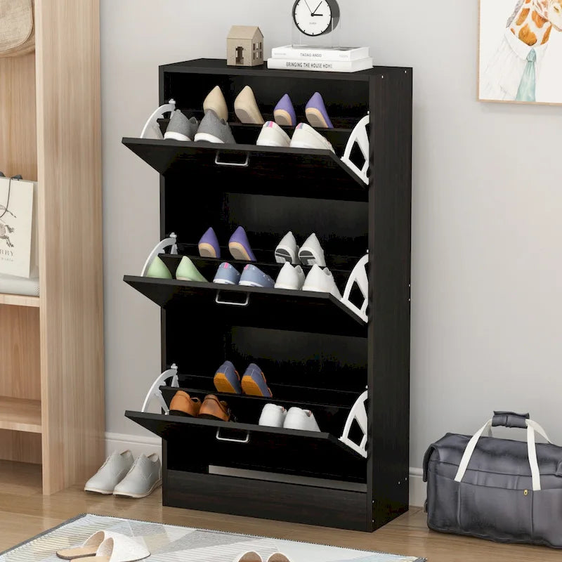 23.6W Trendy Shoe Storage Cabinet with 3 Large Fold-Out Drawers
