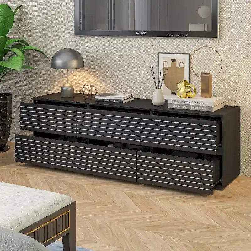 63W Versatile Dresser/TV Stand with Six Drawers - Black and White
