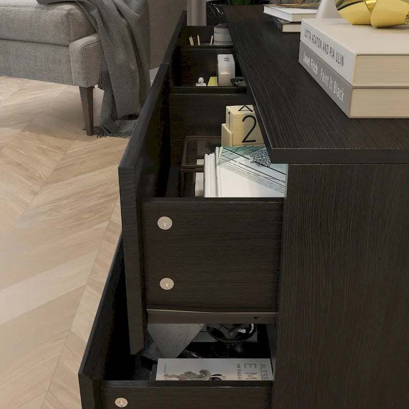63W Versatile Dresser/TV Stand with Six Drawers - Black and White