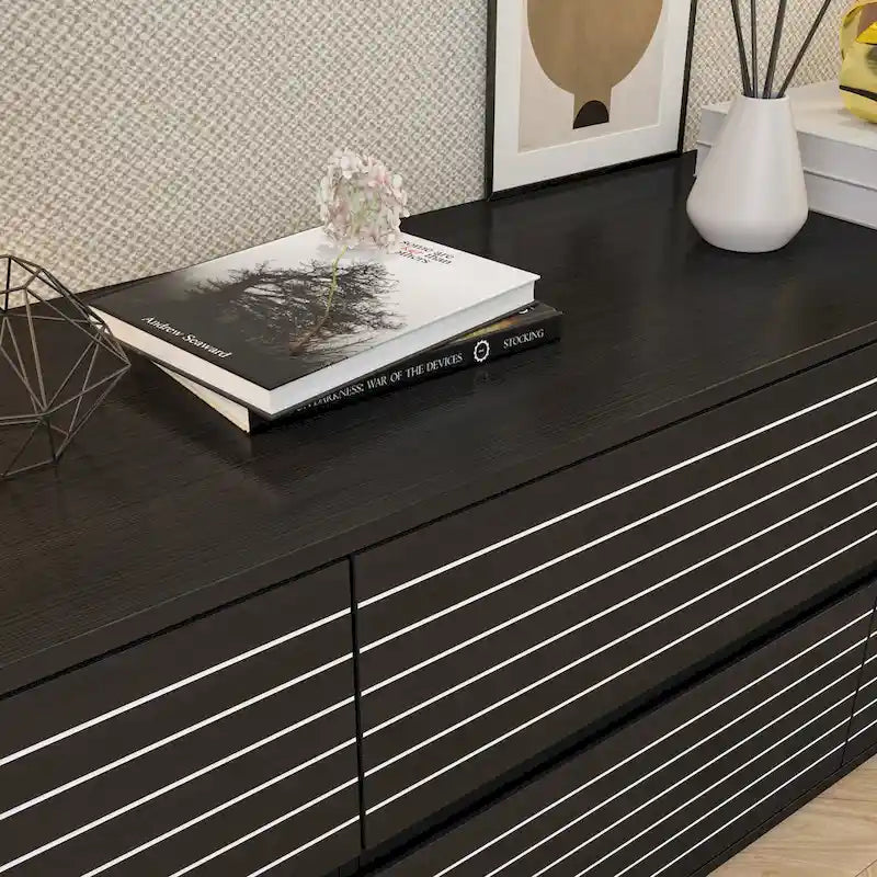 63W Versatile Dresser/TV Stand with Six Drawers - Black and White