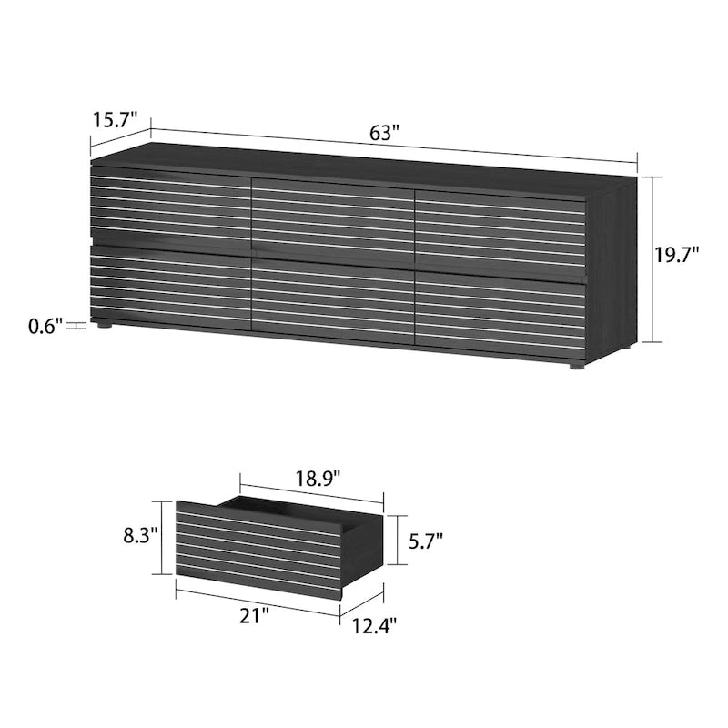 63W Versatile Dresser/TV Stand with Six Drawers - Black and White
