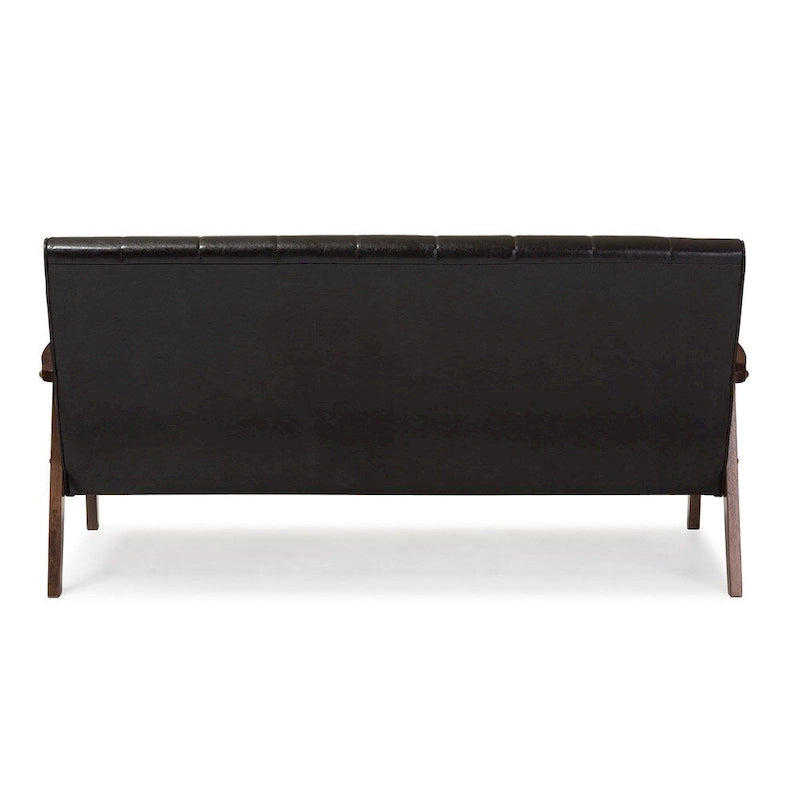 Baxton Studio Nikko Mid-century Modern Scandinavian Style Dark Brown Faux Leather Wooden 3-Seater Sofa