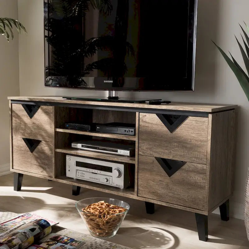 Contemporary Light Brown Wood 4-Drawer 55-Inch TV Stand by Baxton Studio