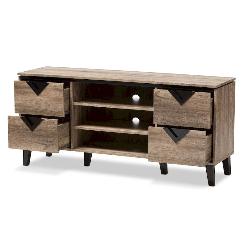 Contemporary Light Brown Wood 4-Drawer 55-Inch TV Stand by Baxton Studio
