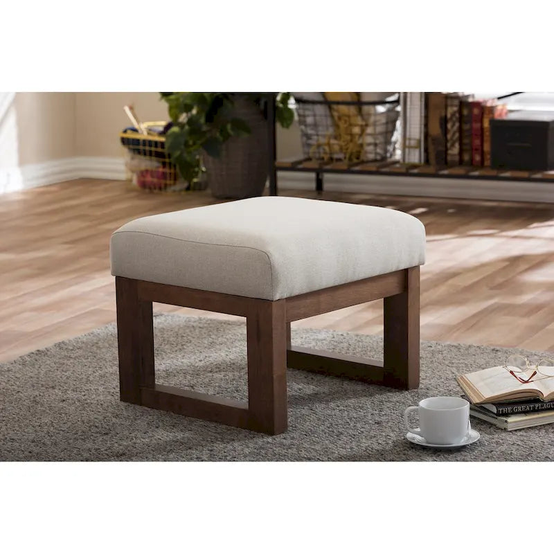Carson Carrington Honningsvag Mid-century Modern Light Beige Upholstered Ottoman Stool