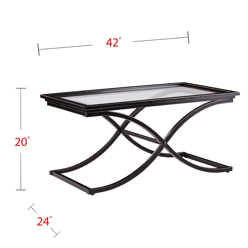 SEI Furniture Bugleweed Black/Copper Distressed Metal and Tempered Glass Glam Coffee Table