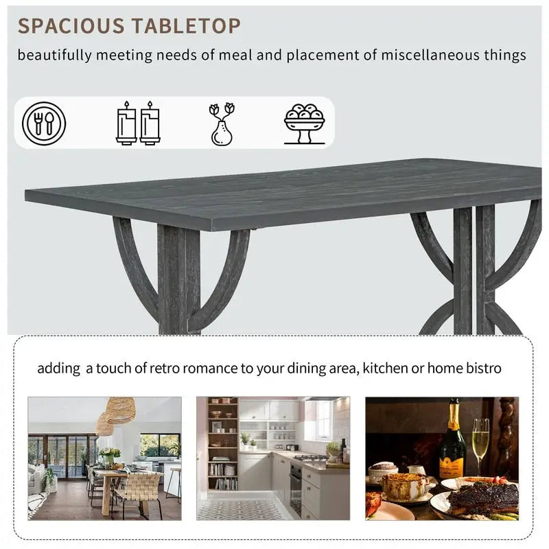 6-Piece Retro Rectangular Dining Table Set, Table with Unique Legs and 4 Upholstered Chairs & 1 Bench for Dining Room