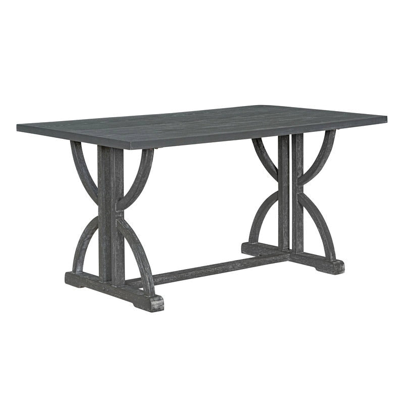 6-Piece Retro Rectangular Dining Table Set, Table with Unique Legs and 4 Upholstered Chairs & 1 Bench for Dining Room