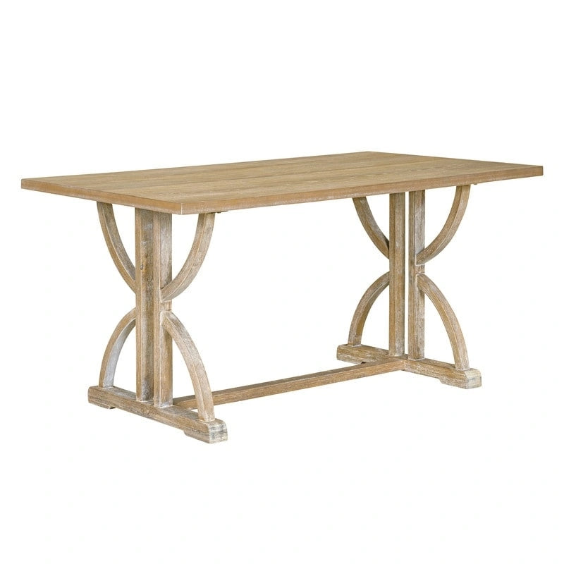 6-Piece Retro Rectangular Dining Table Set, Table with Unique Legs and 4 Upholstered Chairs & 1 Bench for Dining Room