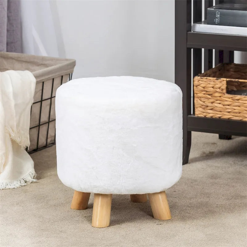 Adeco Round Ottoman Footrest Upholstered Padded Pouf