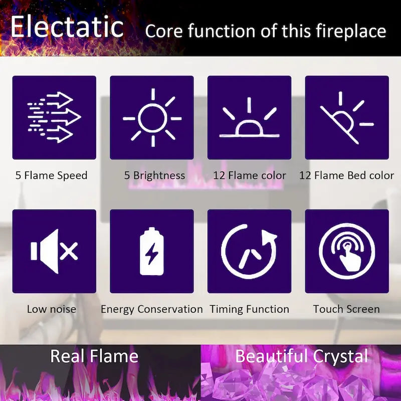 Ambient Electric Fireplace and Durable TV Stand Energy Efficient