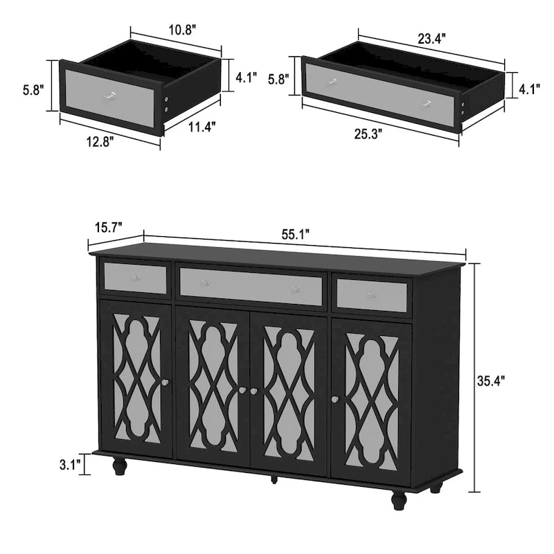 Mirrored Credenza Sideboards Buffets Cabinet Console Table Bookcase
