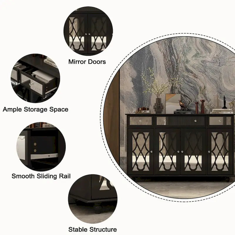 Mirrored Credenza Sideboards Buffets Cabinet Console Table Bookcase