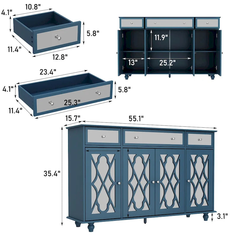 Mirrored Credenza Sideboards Buffets Cabinet Console Table Bookcase