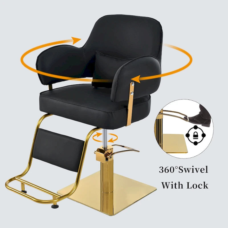 Leather Swivel Barber Chairs in Black Ergonomic Armrest Salon Chair with Heavy-Duty Hydraulic Pump Adjustable