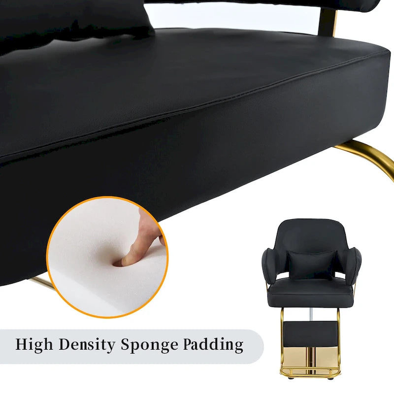 Leather Swivel Barber Chairs in Black Ergonomic Armrest Salon Chair with Heavy-Duty Hydraulic Pump Adjustable