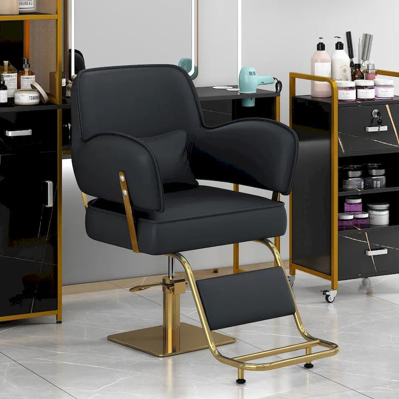 Leather Swivel Barber Chairs in Black Ergonomic Armrest Salon Chair with Heavy-Duty Hydraulic Pump Adjustable