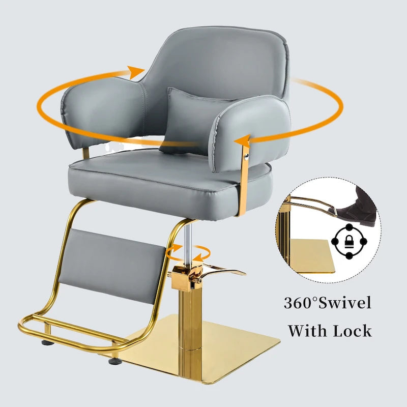 Leather Swivel Barber Chairs in Black Ergonomic Armrest Salon Chair with Heavy-Duty Hydraulic Pump Adjustable