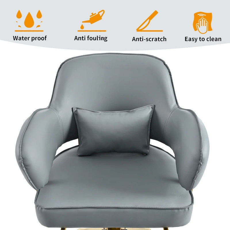 Leather Swivel Barber Chairs in Black Ergonomic Armrest Salon Chair with Heavy-Duty Hydraulic Pump Adjustable