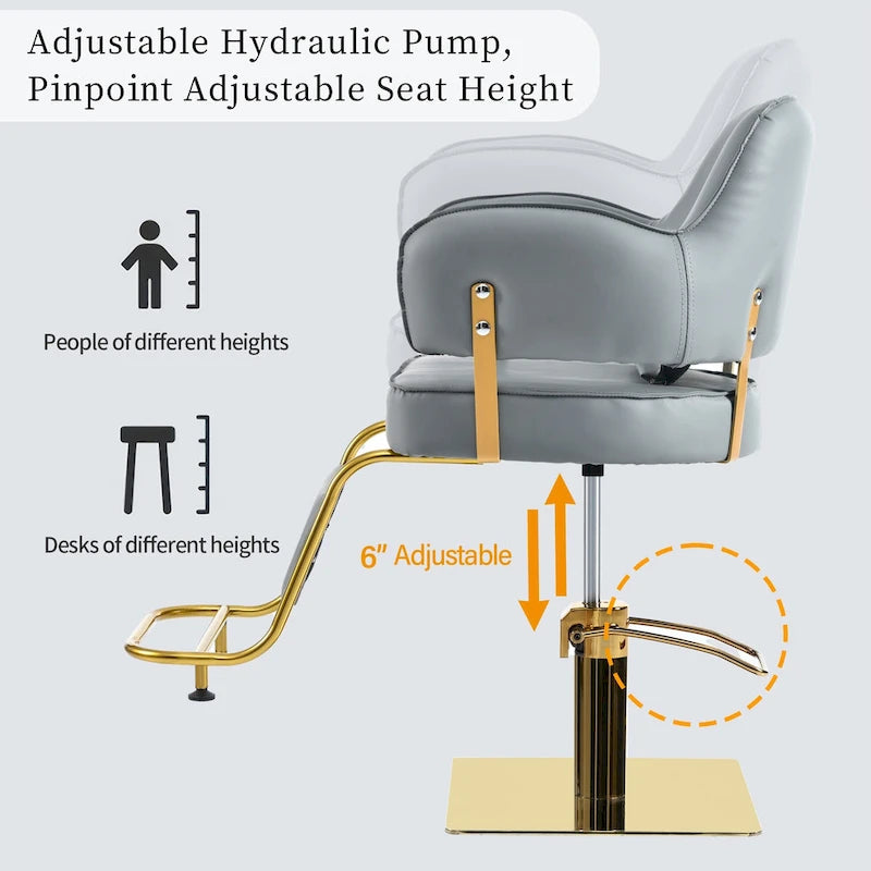 Leather Swivel Barber Chairs in Black Ergonomic Armrest Salon Chair with Heavy-Duty Hydraulic Pump Adjustable