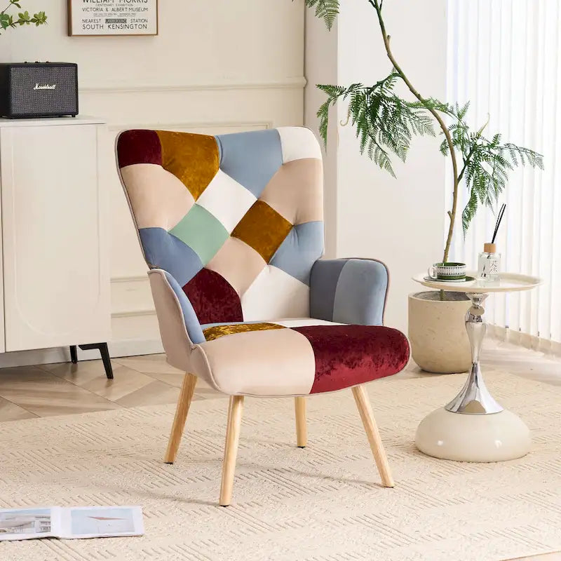 FERPIT Upholstered Wingback Accent Chair with Rubberwood Legs & Levelers