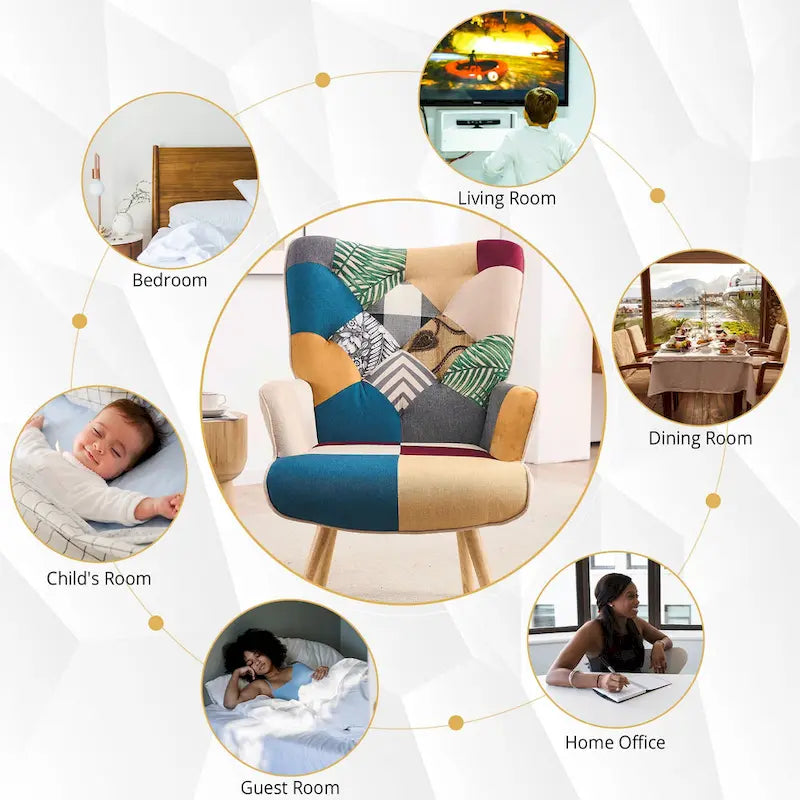 FERPIT Upholstered Wingback Accent Chair with Rubberwood Legs & Levelers