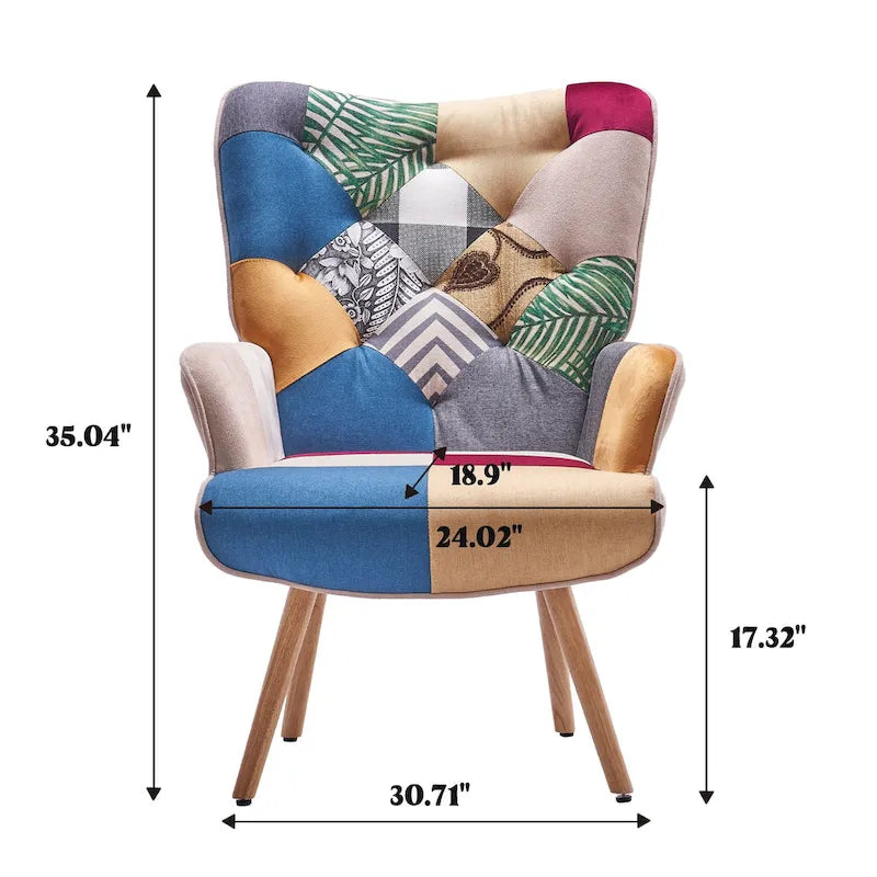 FERPIT Upholstered Wingback Accent Chair with Rubberwood Legs & Levelers