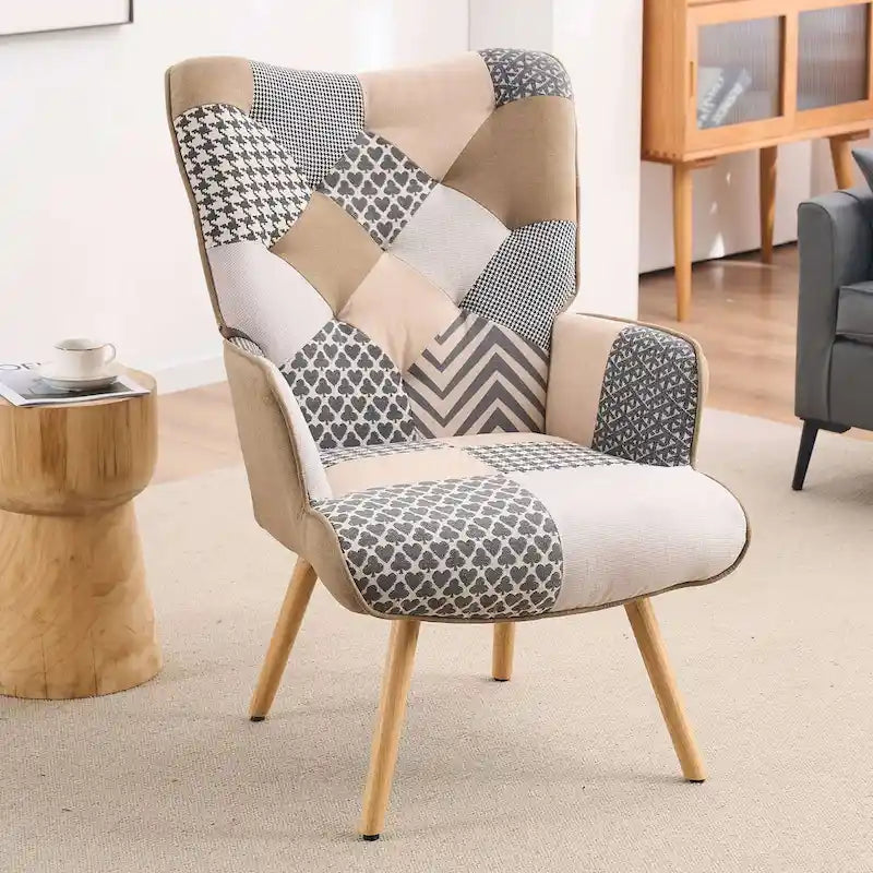 FERPIT Upholstered Wingback Accent Chair with Rubberwood Legs & Levelers