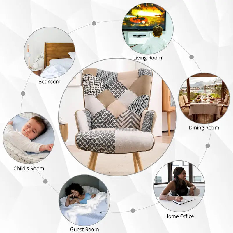 FERPIT Upholstered Wingback Accent Chair with Rubberwood Legs & Levelers