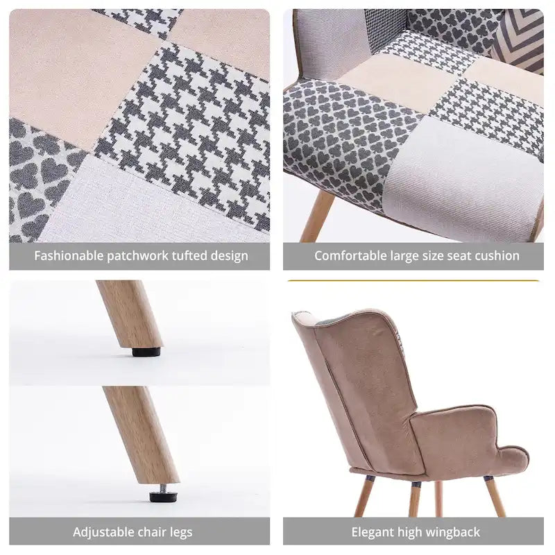 FERPIT Upholstered Wingback Accent Chair with Rubberwood Legs & Levelers