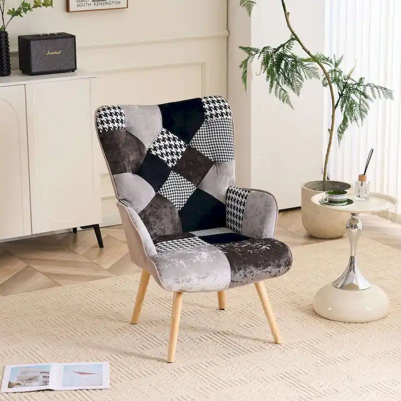 FERPIT Upholstered Wingback Accent Chair with Rubberwood Legs & Levelers