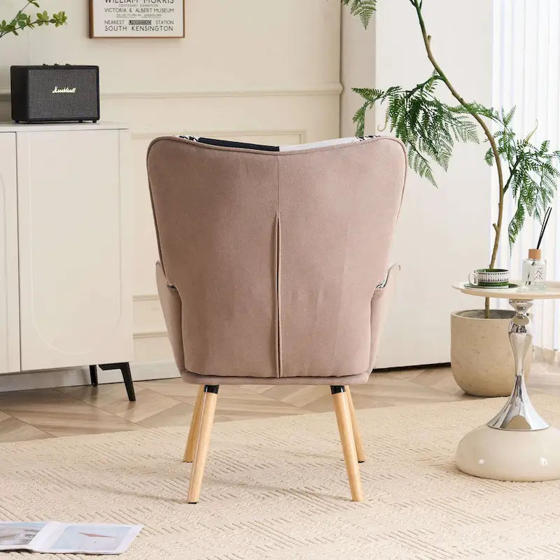 FERPIT Upholstered Wingback Accent Chair with Rubberwood Legs & Levelers