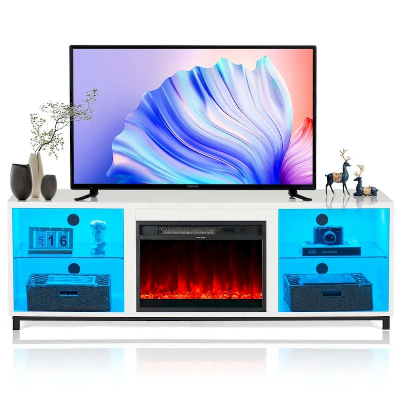 68 Inch Modern Fireplace TV Stand with Electric Fireplace